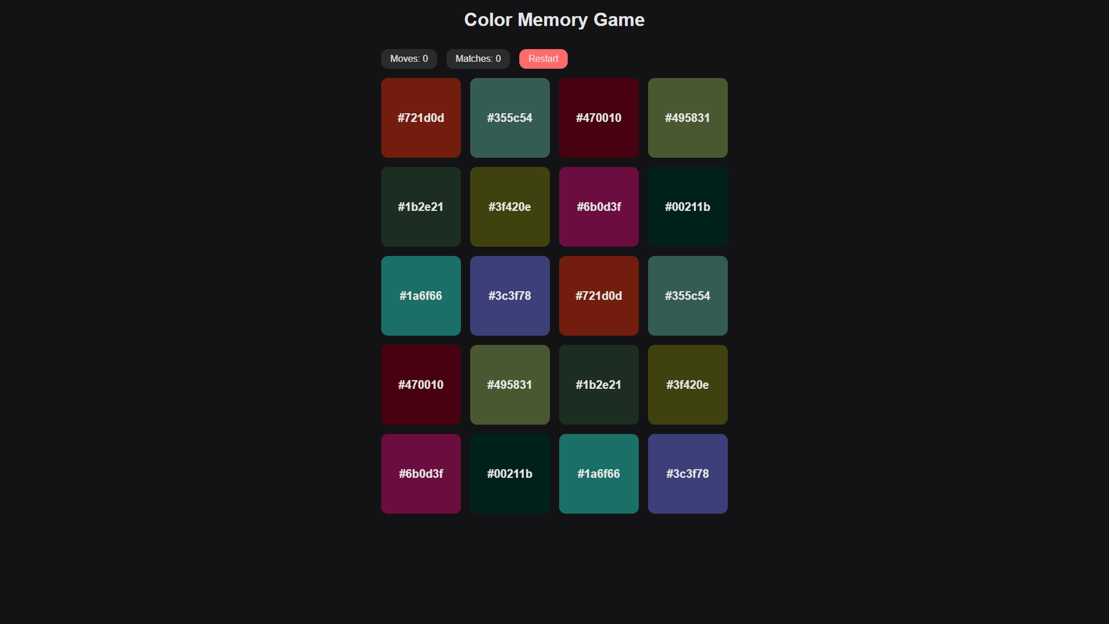 Screenshot of Color Memory Game