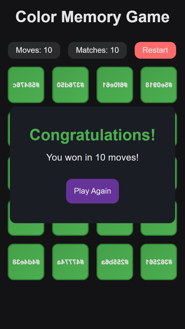 Screenshot of Color Memory Game