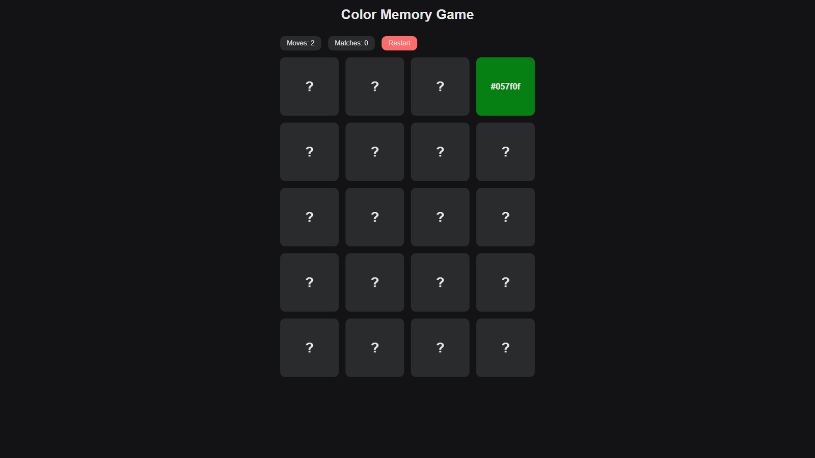 Screenshot of Color Memory Game